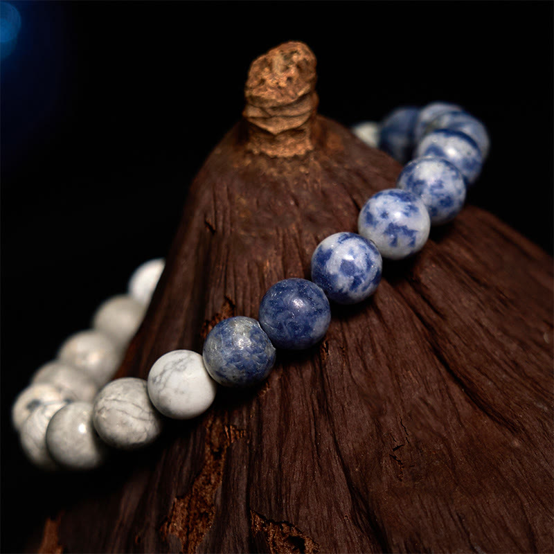 Bracelet Intuition Sodalite Picasso Jasper Turquoise Blanche 8 mm