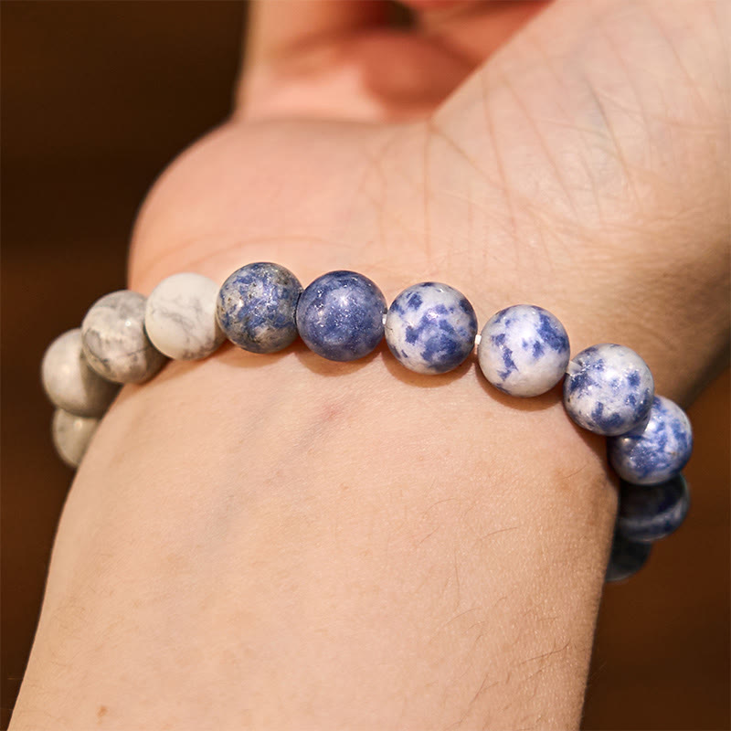 Bracelet Intuition Sodalite Picasso Jasper Turquoise Blanche 8 mm
