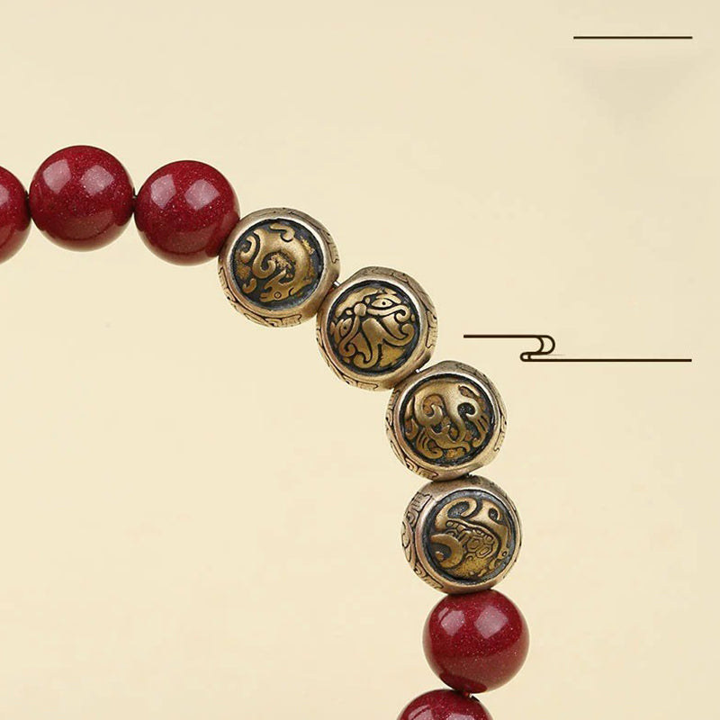Bracelet de bénédiction des quatre bêtes en argent sterling et cinabre de 8 mm