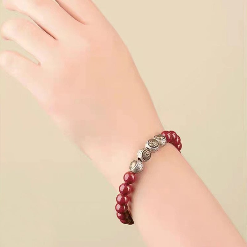 Bracelet de bénédiction des quatre bêtes en argent sterling et cinabre de 8 mm