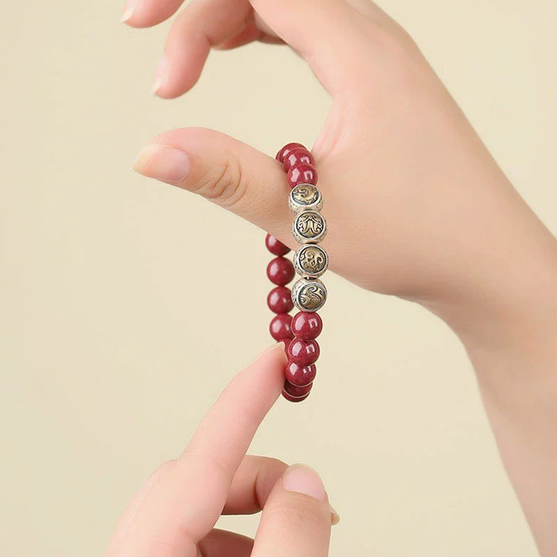 Bracelet de bénédiction des quatre bêtes en argent sterling et cinabre de 8 mm