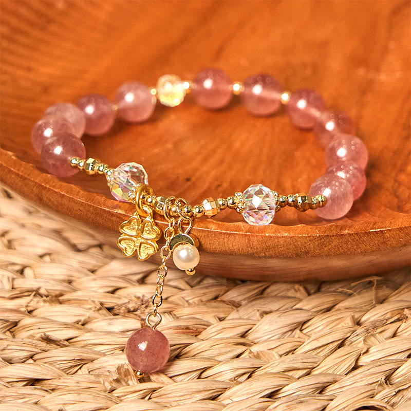Bracelet en quartz fraise 8 mm pour femme | Amour et guérison