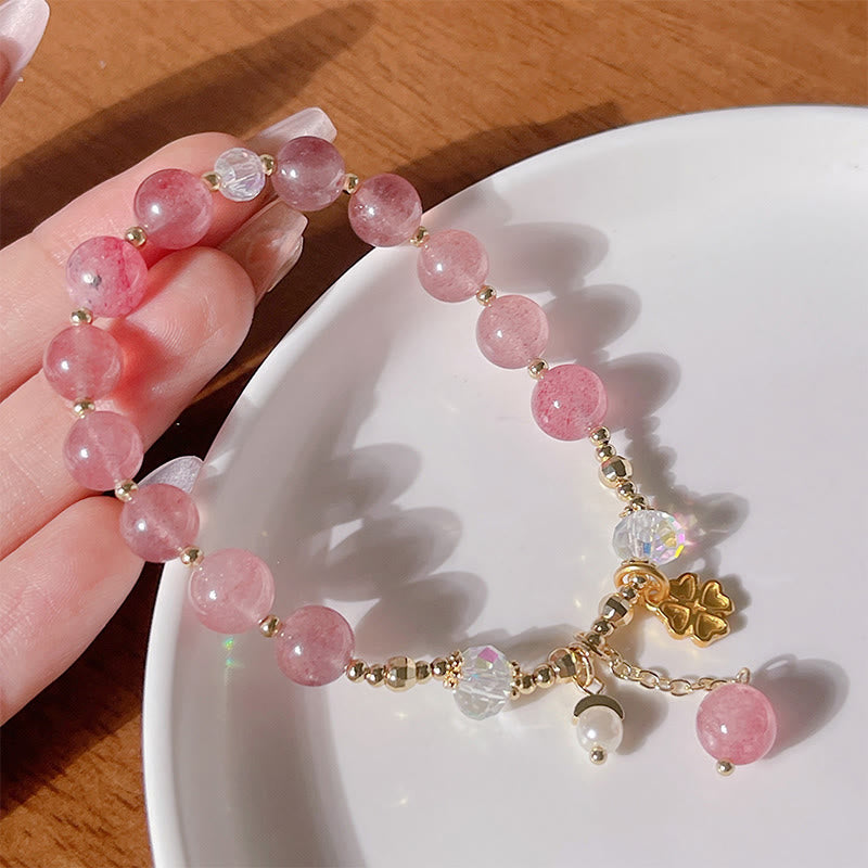 Bracelet en quartz fraise 8 mm pour femme | Amour et guérison