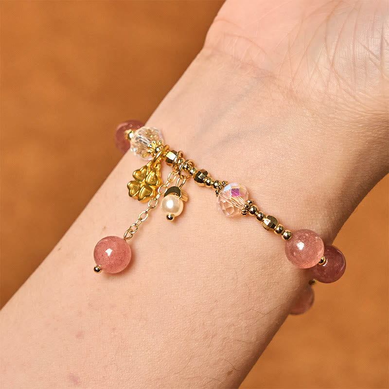 Bracelet en quartz fraise 8 mm pour femme | Amour et guérison