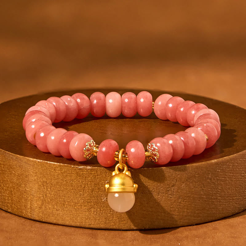 Bracelet de guérison porte-bonheur en jade cyan et quartz fraise de 8 mm
