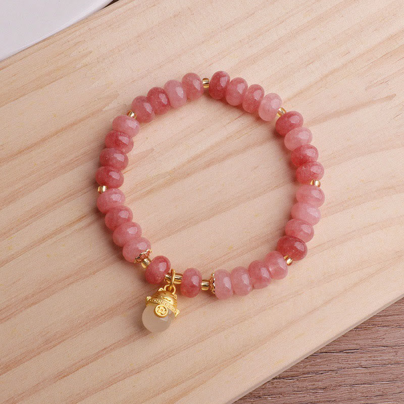 Bracelet de guérison porte-bonheur en jade cyan et quartz fraise de 8 mm