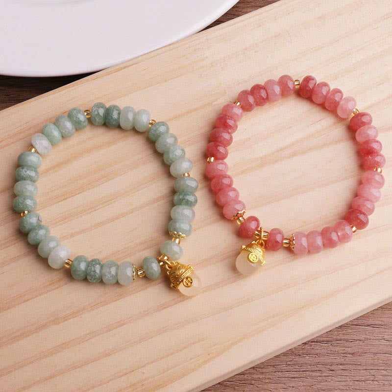 Bracelet de guérison porte-bonheur en jade cyan et quartz fraise de 8 mm