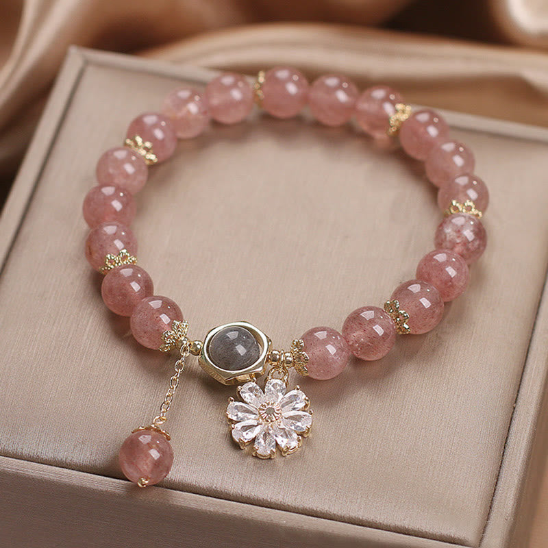 Bracelet de guérison en quartz fraise de 8 mm pour l'amour et la positivité