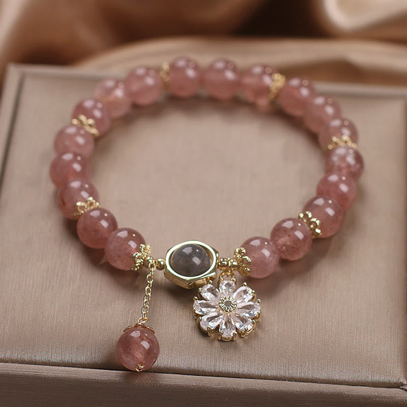 Bracelet de guérison en quartz fraise de 8 mm pour l'amour et la positivité