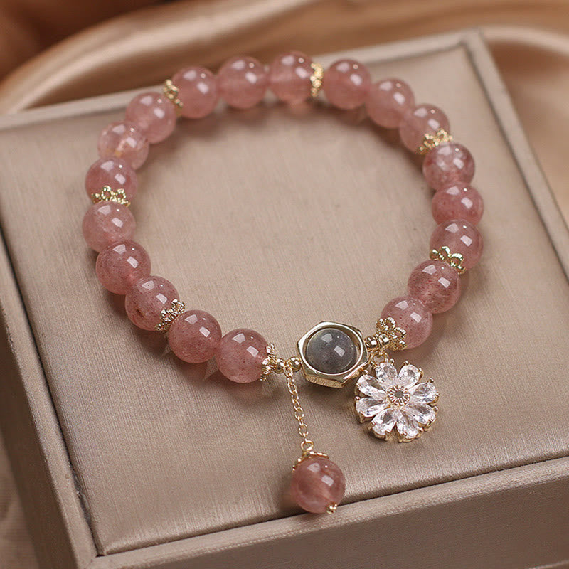 Bracelet de guérison en quartz fraise de 8 mm pour l'amour et la positivité