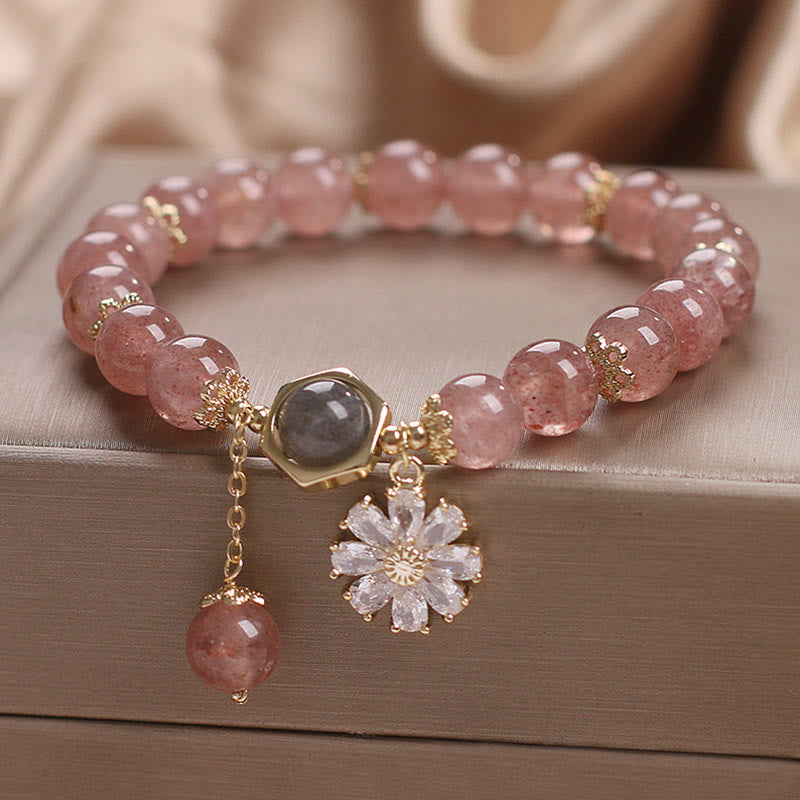 Bracelet de guérison en quartz fraise de 8 mm pour l'amour et la positivité