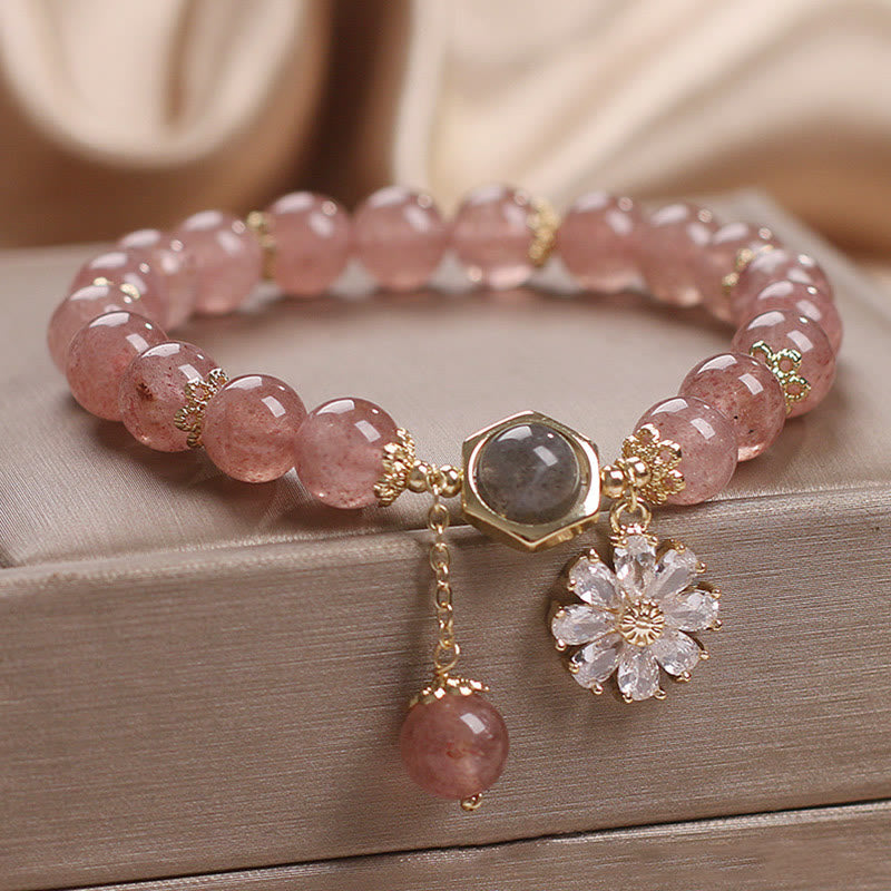 Bracelet de guérison en quartz fraise de 8 mm pour l'amour et la positivité