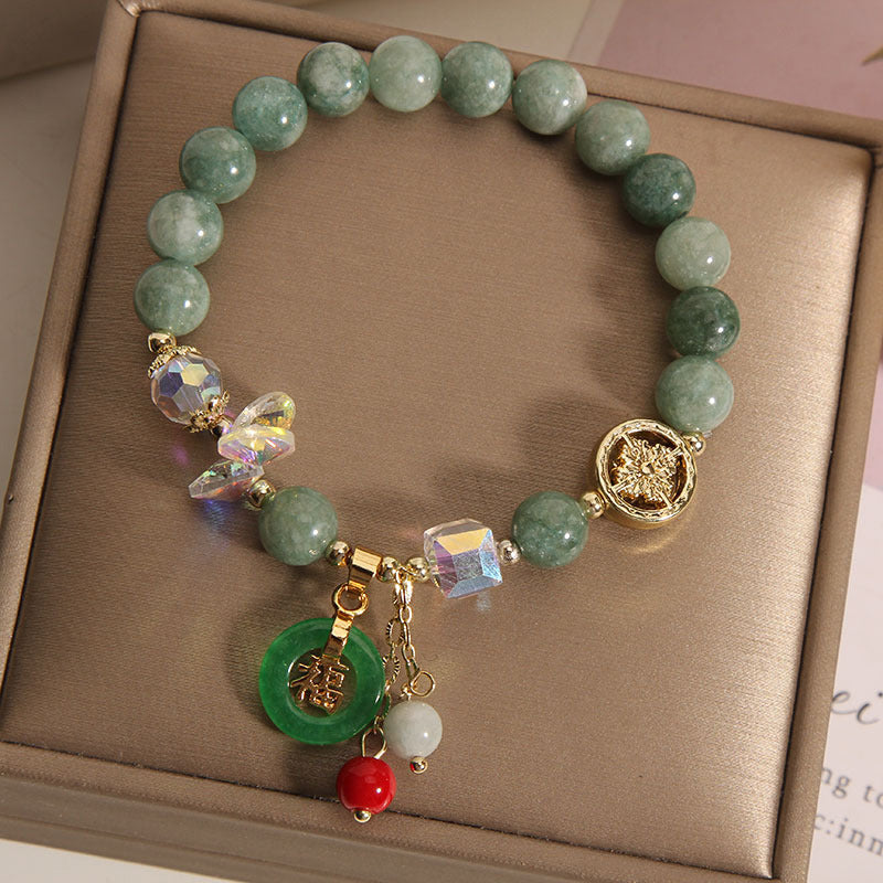 Bracelet de guérison Fu en jade et quartz fraise de 8 mm