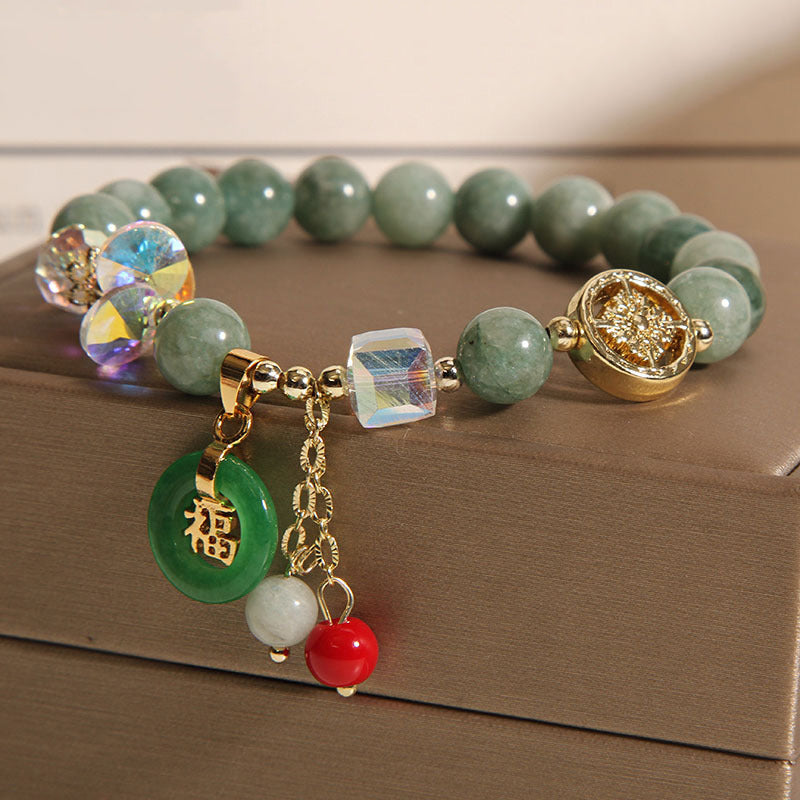 Bracelet de guérison Fu en jade et quartz fraise de 8 mm
