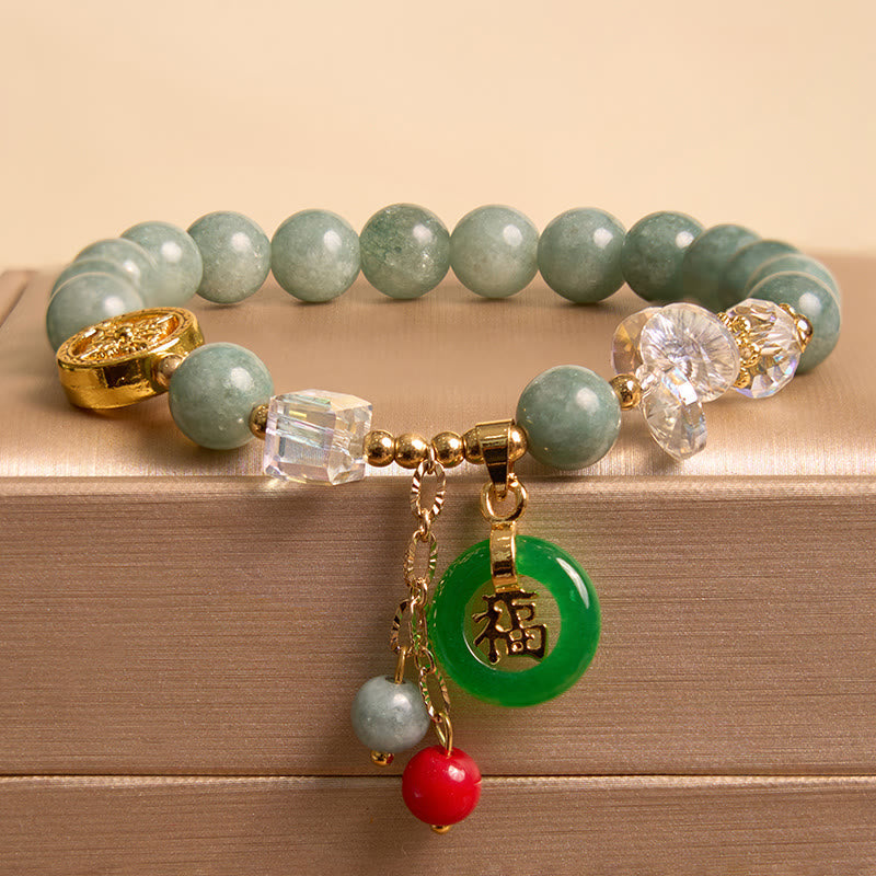 Bracelet de guérison Fu en jade et quartz fraise de 8 mm