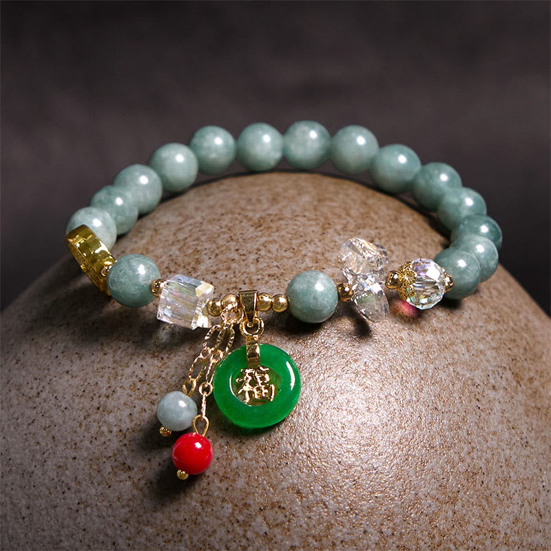 Bracelet de guérison Fu en jade et quartz fraise de 8 mm