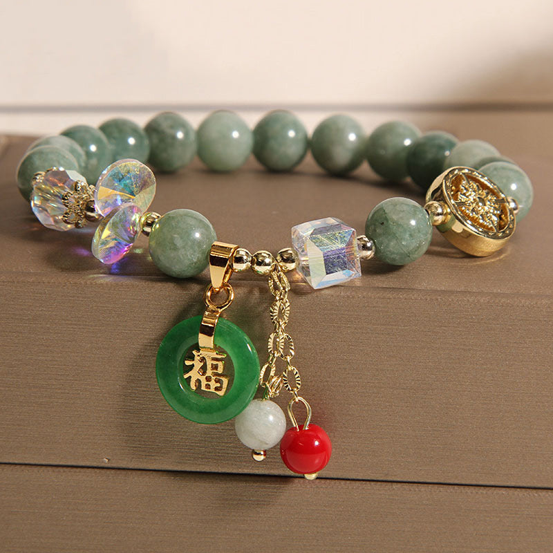 Bracelet de guérison Fu en jade et quartz fraise de 8 mm