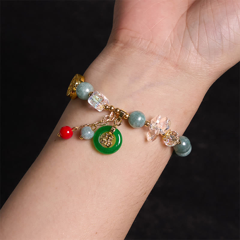 Bracelet de guérison Fu en jade et quartz fraise de 8 mm