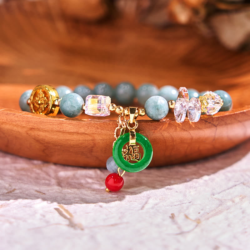 Bracelet de guérison Fu en jade et quartz fraise de 8 mm