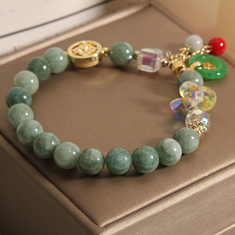 Bracelet de guérison à breloques Fu en jade et quartz fraise de 8 mm