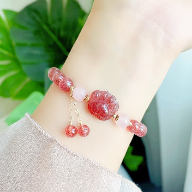 Bracelet d'amour en quartz fraise de 8 mm pour la guérison et l'euphorie
