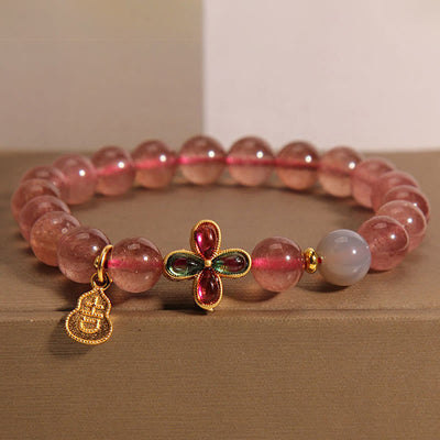 Bracelet porte-bonheur en quartz fraise de 8 mm pour femme