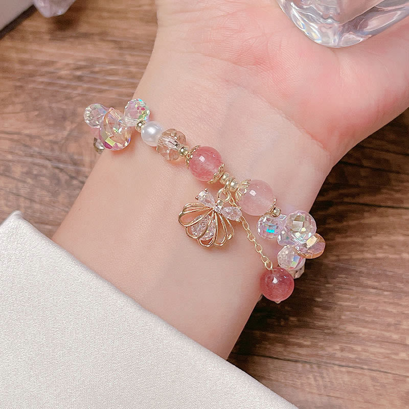 Bracelet de perles de quartz fraise de 8 mm pour la guérison et l'amour