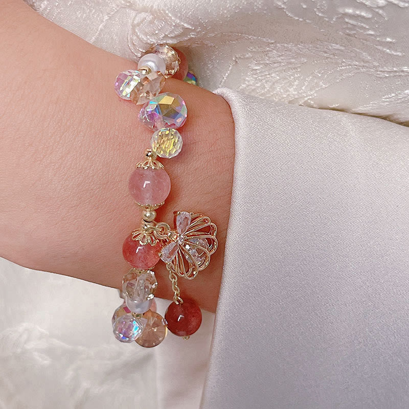 Bracelet de perles de quartz fraise de 8 mm pour la guérison et l'amour