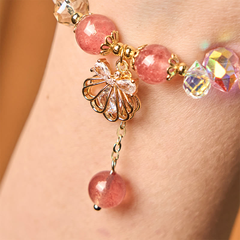 Bracelet de perles de quartz fraise de 8 mm pour la guérison et l'amour