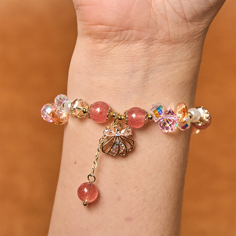 Bracelet de perles de quartz fraise de 8 mm pour la guérison et l'amour