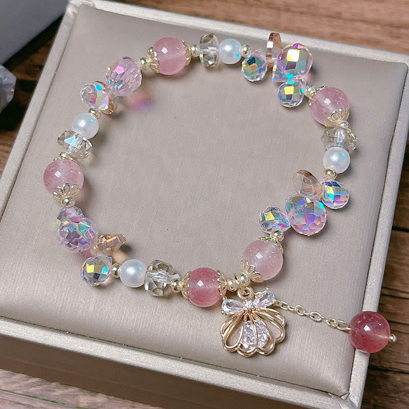 Bracelet de perles de quartz fraise de 8 mm pour la guérison et l'amour