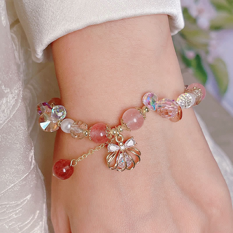Bracelet de perles de quartz fraise de 8 mm pour la guérison et l'amour
