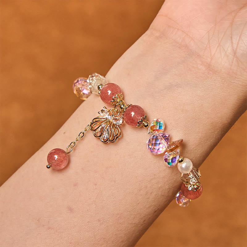 Bracelet de perles de quartz fraise de 8 mm pour la guérison et l'amour