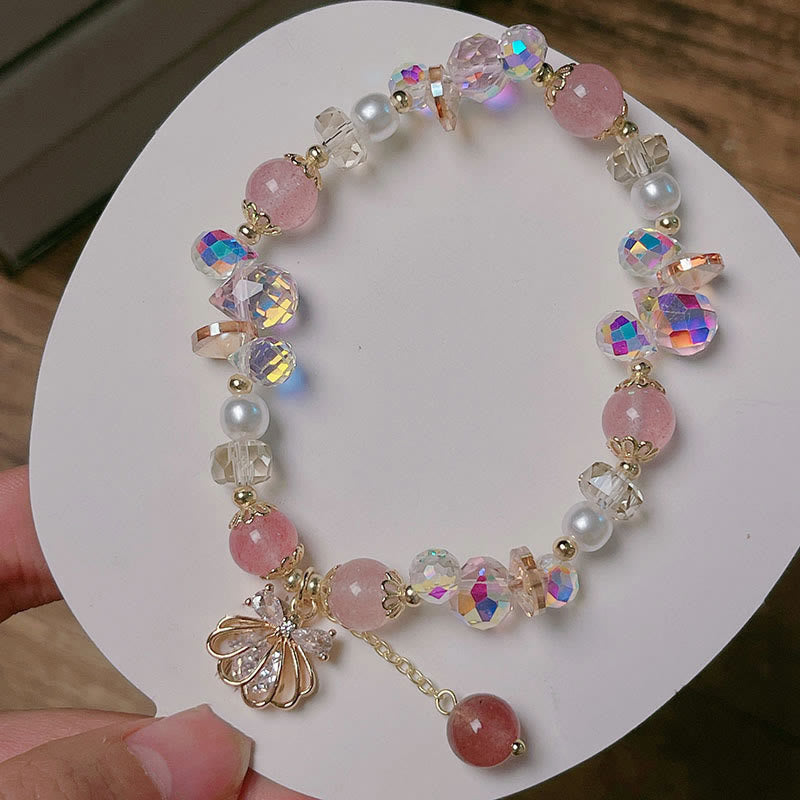Bracelet de perles de quartz fraise de 8 mm pour la guérison et l'amour