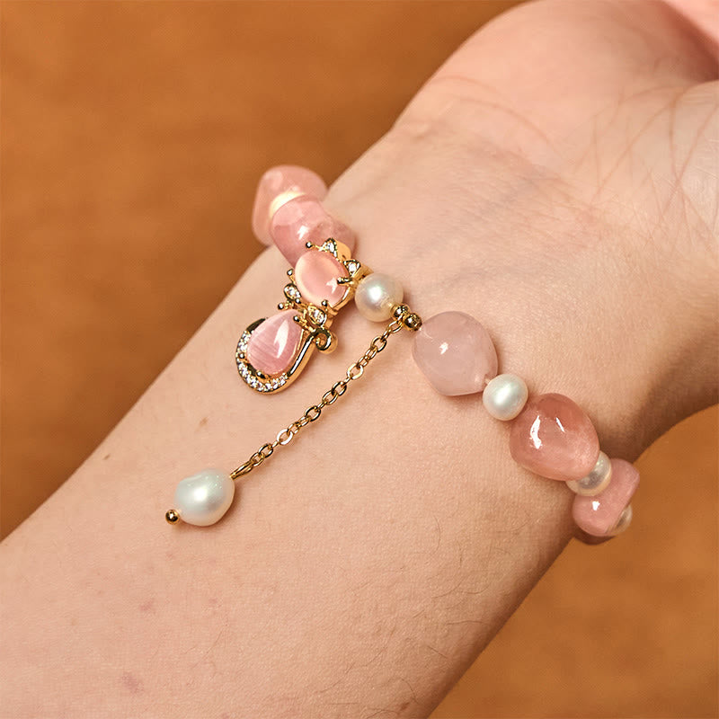 Bracelet d'énergie positive en perles de quartz fraise de 8 mm pour femme