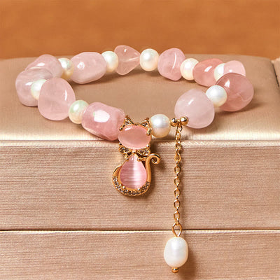 Bracelet d'énergie positive en perles de quartz fraise de 8 mm pour femme