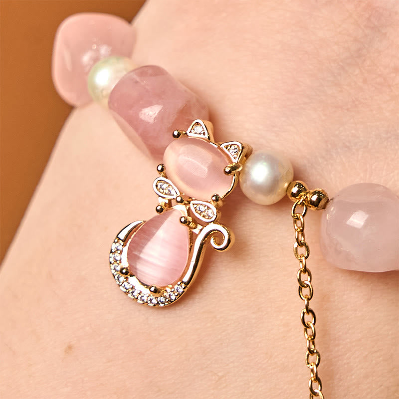 Bracelet d'énergie positive en perles de quartz fraise de 8 mm pour femme