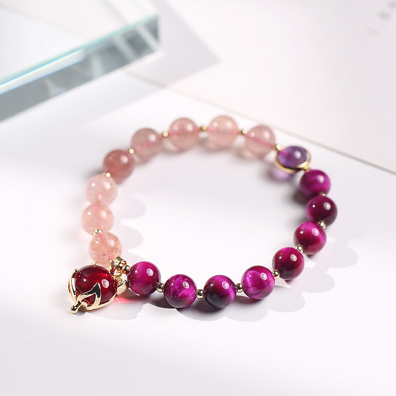 Bracelet Pixiu en quartz fraise 8 mm - Amour, richesse et protection