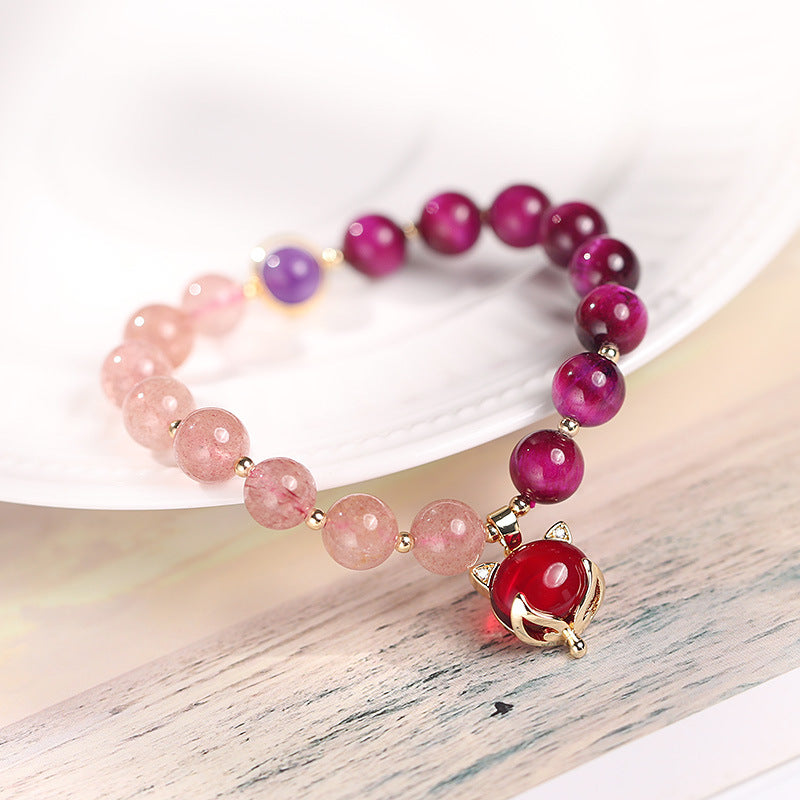 Bracelet Pixiu en quartz fraise 8 mm - Amour, richesse et protection
