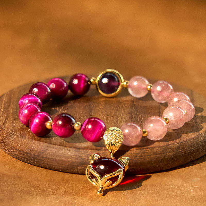 Bracelet Pixiu en quartz fraise 8 mm - Amour, richesse et protection