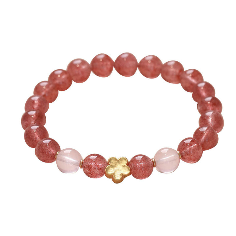 Bracelet Pixiu Fortune en quartz fraise de 8 mm
