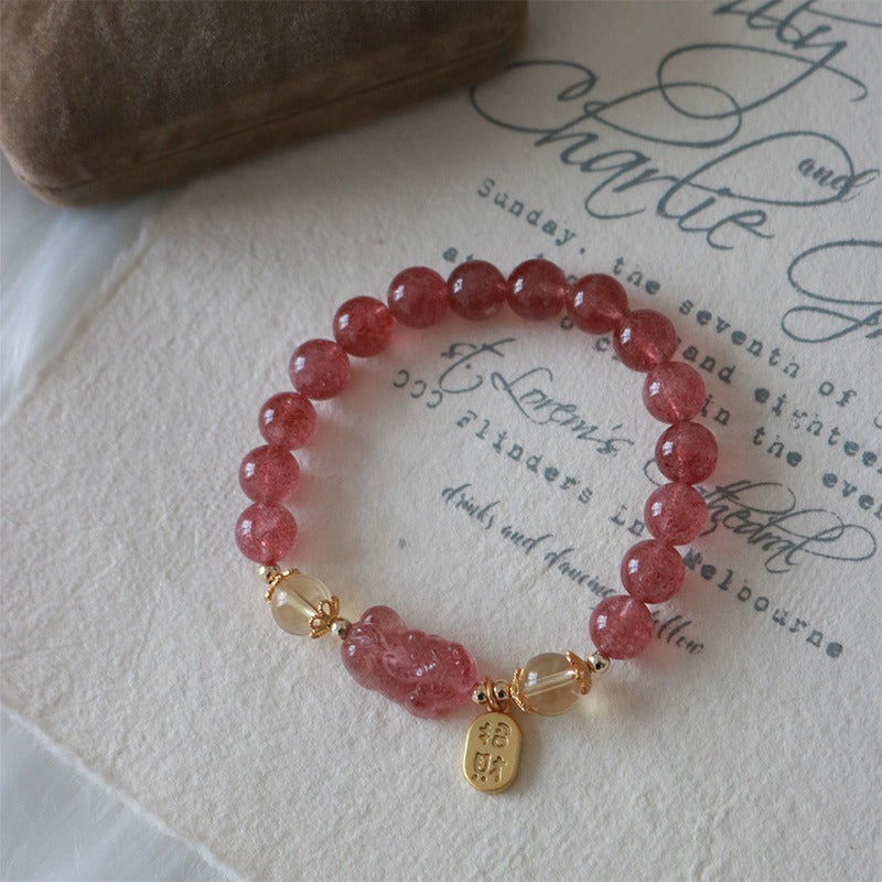 Bracelet Pixiu Fortune en quartz fraise de 8 mm
