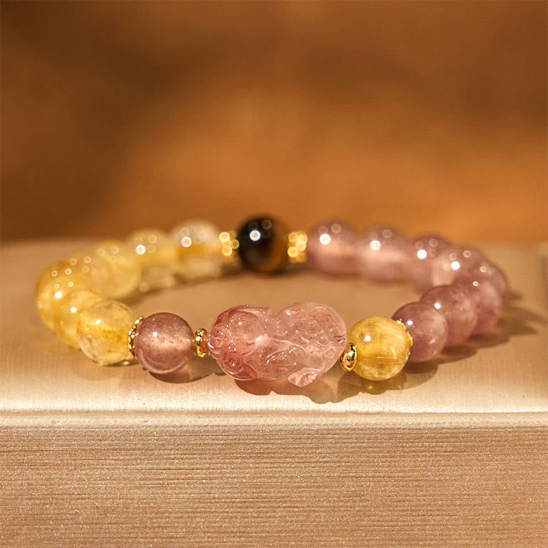 Bracelet en quartz fraise Pixiu rutile de 8 mm pour la protection