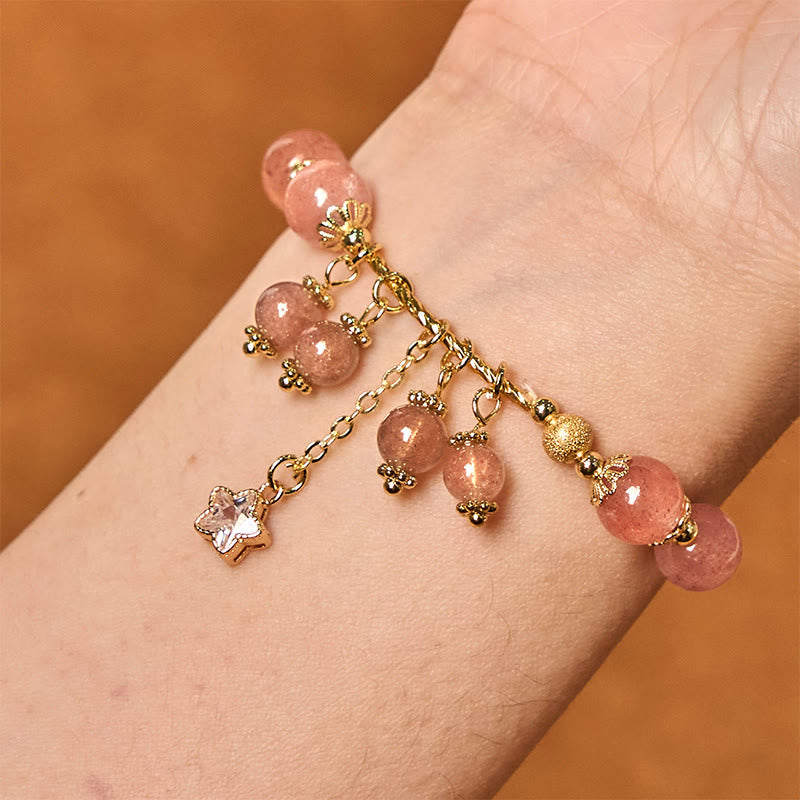 Bracelet d'amour positif en quartz fraise de 8 mm pour femme