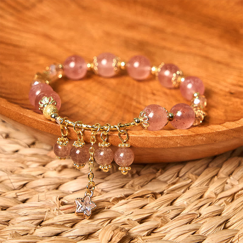 Bracelet d'amour positif en quartz fraise de 8 mm pour femme
