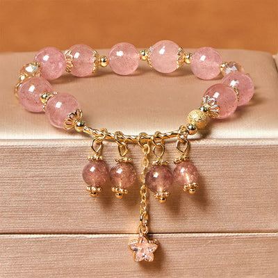 Bracelet d'amour positif en quartz fraise de 8 mm pour femme