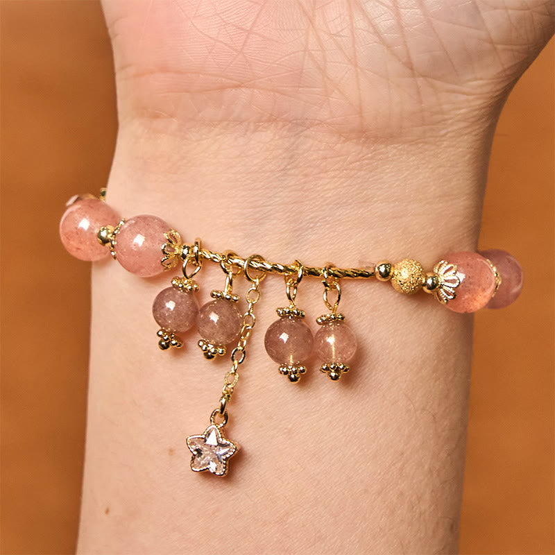 Bracelet d'amour positif en quartz fraise de 8 mm pour femme