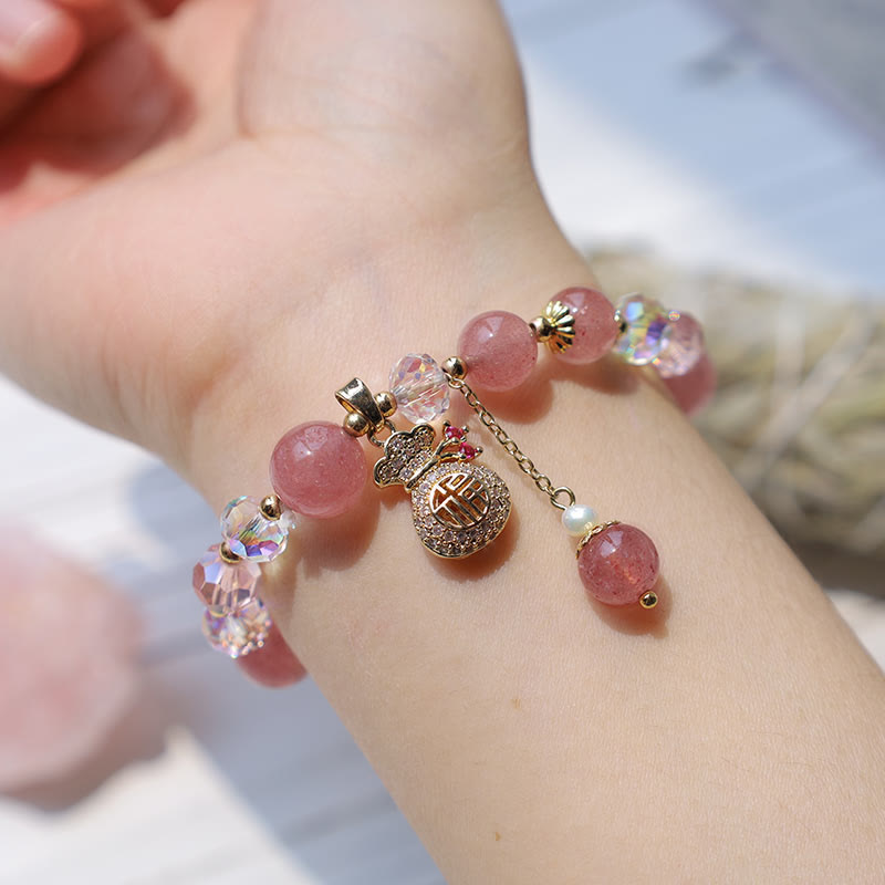 Bracelet spirituel en quartz fraise de 8 mm pour l'amour et la guérison