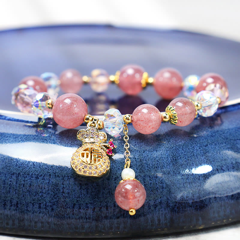 Bracelet spirituel en quartz fraise de 8 mm pour l'amour et la guérison
