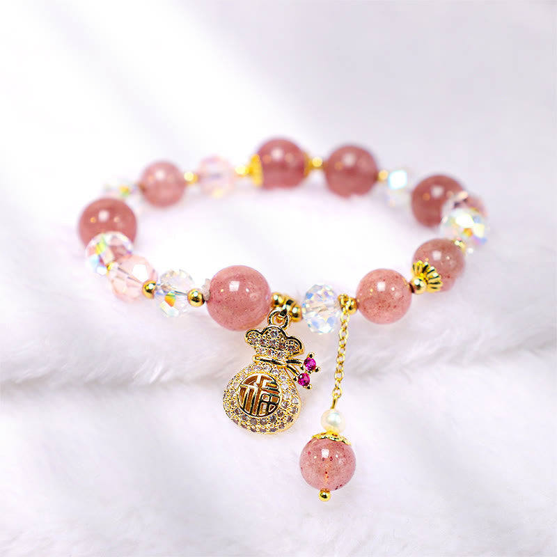 Bracelet spirituel en quartz fraise de 8 mm pour l'amour et la guérison